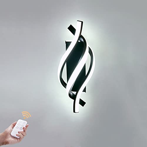 12W LED Wandlampe Schwarz Spirale Form Wandleuchte mit Fernbedienung Deko Innen Nachttischlampe Wandbeleuchtung Dimmbar Modern Flurlampe Beleuchtung für Schlafzimmer Wohnzimmer Treppen Kinderzimmer von OOWOKS