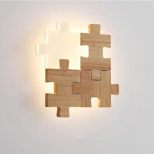 12W LED Wandleuchte Kinderzimmer DIY-Puzzlespiel Dekor Wandlampe aus Holz 3 Farben Dimmbar Nachttischlampe Wand Holzlampe Nachtlicht Wandbeleuchtung für Schlafzimmer Flur Korridor Treppe Wohnzimme von OOWOKS