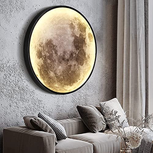 60cm Mond Wandleuchte Dimmbar mit Fernbedienung Runde Form LED Wandlampe Innen Modern Art Deco Lampe Acryl Wandbeleuchtung aus Metall Ultra dünn Mond Lampe Wand Wohnzimmerlampe groß Mond Deko Lampe von OOWOKS