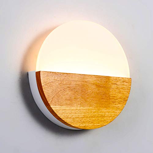 6W LED Wandleuchte Runde Innen Wandlampe Holz Schlafzimmer Nachttischlampe Nachtlicht, Wohnzimmer Dekorativelampe Wand-Leselicht, 3 Farben dimmbar Korridor Balkonlampe (einschließlich Lichtquelle) von OOWOKS