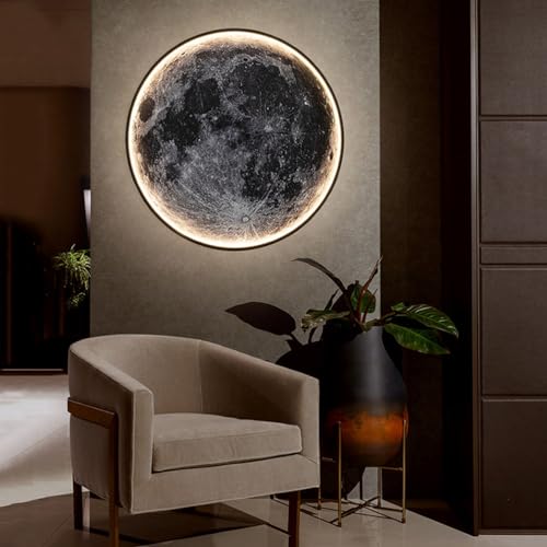 80cm LED Wandlampe Mond Große Innen Deko Lampe Plug in Wandleuchte mit Schalter Modern Wandlampe Dimmbar mit Fernbedienung Nachttischlampe Luxus Mond Wandbeleuchtung für Schlafzimmer Flur Treppe von OOWOKS