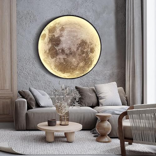 80cm Mond Wandlampe Innen Dimmbar mit Fernbedienung 45W LED Wandleuchte Modern Art Deco lampe Metall und Acryl Wandbeleuchtung Runde Form Ultra dünn Deckenlampe Wohnzimmerlampe groß Mond Deko Lampe von OOWOKS