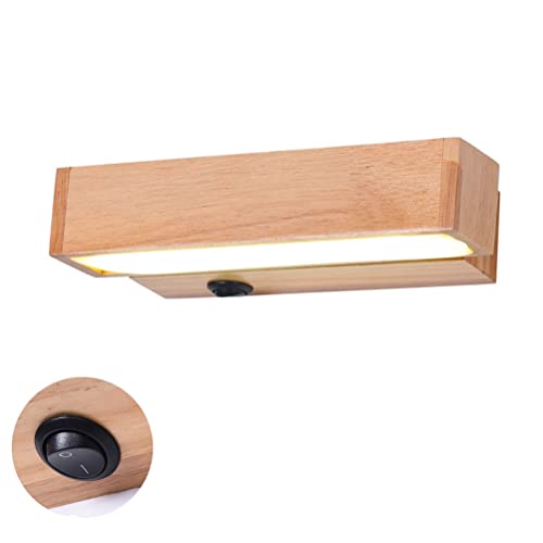 8W LED Wandleuchte mit Schalter Holz Wandlampe Schwenkbar Schlafzimmer Nachttischlampe Einstellbar 22cm Wand Holzlampe Flurlampe Innenlampe Wandbeleuchtung für Wohnzimmer Flur Treppenhaus,Warm light von OOWOKS