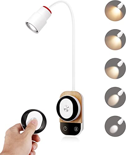 Akku Wandlampe LED, Leselampe Schwanenhals Lampe 5 Stufen Dimmbar Wandleuchte USB Aufladbar mit Magnet Fernbedienung und Touch Schalter, Kabellos wandleuchten Drehbar Innen Flexibler Nachttischlampe von OOWOKS