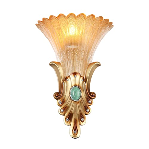 Antik Wandlampe Innen Landhaus-Stil Flurlampe Retro Wandleuchte mit Glasschirm Treppenlicht Klassisch Vintage Nachttischlampe für Korridor Schlafzimmer Wohnzimmer Wandbeleuchtung E27 Fassung,1-flammig von OOWOKS