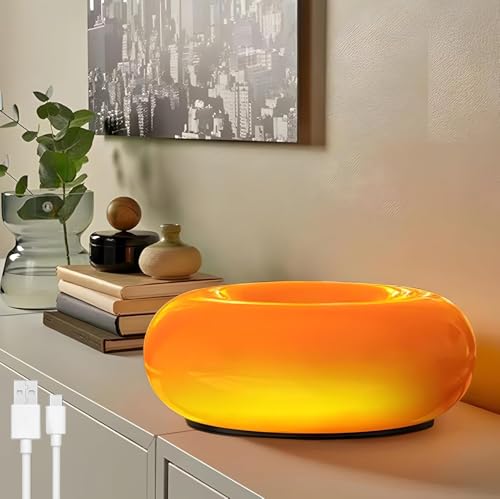 Donut Lampe LED Donut Tischlampe Orange Akku USB Aufladbar Tischleuchte mit Touch Dimmbar 3 Farbtemperatur Nachttischlampe Glas-Lampenschirm 2000mAh für Wohnzimmer Esszimmer Kinderzimmer Donut Lampe LED Donut Tischlampe Orange Akku USB Aufladbar Tischleuchte mit Touch Dimmbar 3 Farbtemperatur Nachttischlampe Glas-Lampenschirm 2000mAh für Wohnzimmer Esszimmer Kinderzimmer von OOWOKS