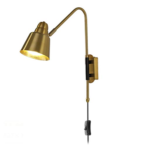 E27 Vintage Wandlampe Innen Verstellbar Langer Arm mit Schalter, Nachttisch-Wandleuchte Leselampe, mit 1,8m Kabel Und Stecker, Einstellbar Metall Schirm, Schlafzimmer Bettlampe Für Wohnzimmer Flur von OOWOKS