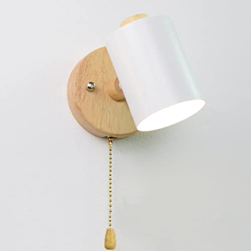 Innen Holz Wandlampe mit Schalter, Schwenkbar Einstellbar Wandleuchte Schlafzimmer Bettlampe Wand-Leselampe Weiß Metall Lampenschirm HausLeuchten aus Holz Lampe Leuchte LED Wandstrahler von OOWOKS