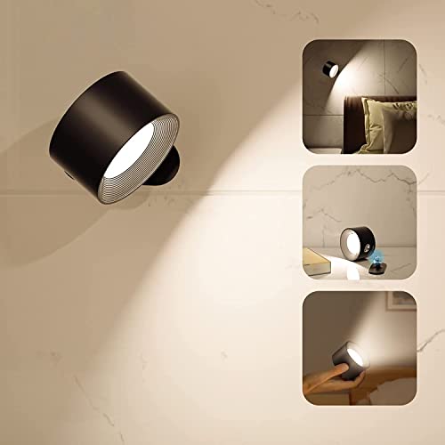 Innen LED Wandlampe Akku Bilderleuchte USB Aufladbar Wandleuchte 3 Helligkeitsstufen Touch Dimmbar Drehbar Magnetisch Kugel Tragbar Nachtlicht Kabellose Wand Akkulampe für Schlafzimmer Nachttisch von OOWOKS