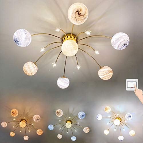 Kinder Planeten Lichter Deckenleuchte Kreative Universum Galaxie Design Kinderzimmer Deko Deckenlampe, 3 Farben Dimmbar Sternenhimmel Lampe, für Junge Mädchen Schlafzimmer Wohnzimmerleuchtung von OOWOKS