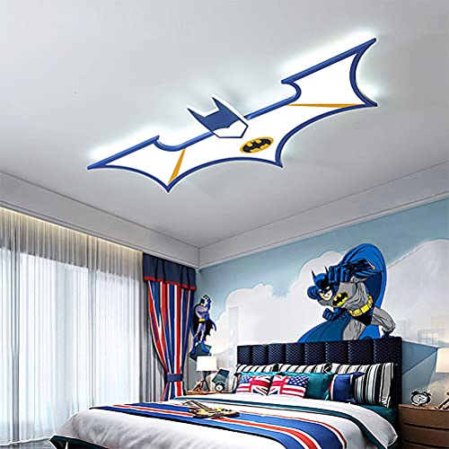 Kinderzimmer Deckenleuchte LED Moderne Cartoon Batman Design Deckenlampe Dimmbare Kinder Schlafzimmerlampe Kinderaugen ​Schutz Lampe Mit Fernbedienung Kronleuchter, für von Innenbeleuchtung,Blau von OOWOKS