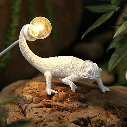 Kreative Tischleuchte aus Harz, Chameleon Tischlampe Nachttischlampe mit Schalter, 180cm Kabellänge, E12 Kinder Nachtlicht für Wohnzimmer Kinderzimmer Schlafzimmer, Weiß von OOWOKS