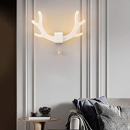 LED 16W Wandleuchte 3 Farben Dimmbar Modern Innen Wandlampe mit Schalter, Geweih Design Wohnzimmer Elch Lichter Wand-Leselicht Dekorationlampe Schlafzimmer Nachttischlampe Flur Hirsch Lichter, Weiß von OOWOKS
