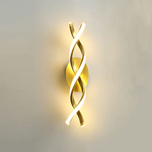 OOWOKS LED 20W Wandleuchte Innen Spiral Design 3000K Warmweiß Wandlampe Nachttischleuchte Aluminium Wellenförmig Flurlampe Modern Dekorative Beleuchtung für Schlafzimmer Treppenhaus Wohnzimmer, Gold von OOWOKS