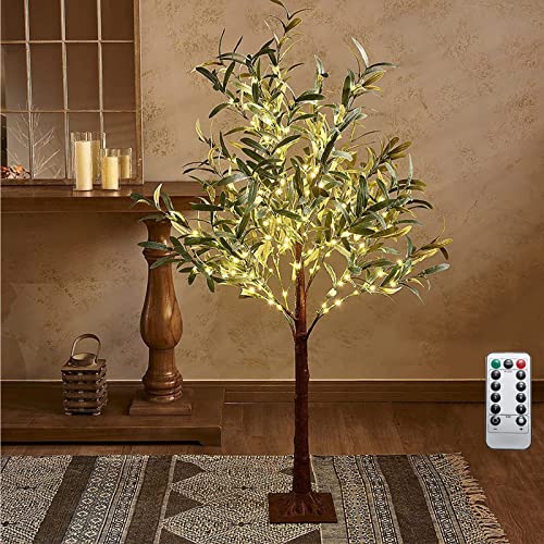 LED Baum 120 cm Künstlich Olivenbaum 180 Warmweiße LEDs 420 simulierte Blätter LED Deko Baum USB-betrieben 8 Lichtmuster mit Fernsteuerung IP44 LED Baum mit Blätter Grün Weihnachten Ostern Innendeko von OOWOKS