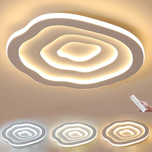 LED Deckenleuchte 56W Dimmbar Wohnzimmerlampe mit Fernbedienung Acryl-Schirm Esszimmerlampe Decken Pendelleuchte Modern Irreguläres Designlampen Schlafzimmerlampe Badlampe Chic Ring Dekor Deckenlampe von OOWOKS