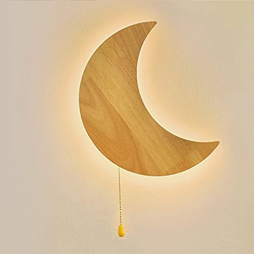 LED Holz Wandleuchte mit Schalter 12W Mond Wandlampe Kinderzimmer Dimmbar 3 Lichtfarben Nachttischlampe Holz Mond Nachtlicht LED Wandbeleuchtung Innen Kinderlampe für Junge Mädchen Schlafzimmer Studie von OOWOKS