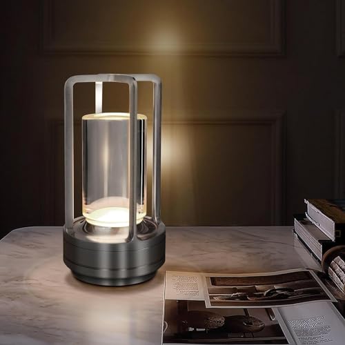 LED Kristall-Laternen Lampe Aufladbar Akku Tischlampe Kabellos Dimmbare Touch Tischleuchte Wiederaufladbar USB-C Batterie Indoor Outdoor Tischlampe für Restaurant Schlafzimmer Bar Esstisch,Schwarz von OOWOKS