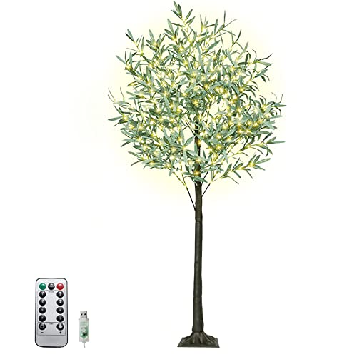 LED-Lichterbaum 180 cm Olivenbaum Künstlich 300 warmweiße LEDs Beleuchteter Baum 8 Lichter Modi mit Fernsteuerung USB-betrieben Weihnachten Deko Baum Outdoor Innen IP44 LED Baum mit Blätter Künstlich von OOWOKS