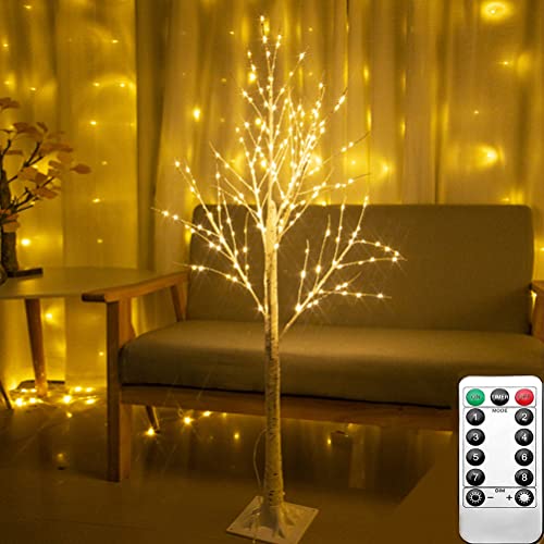 LED Lichterbaum Weihnachten Baumlichter 150cm 304 Stück warmweiss LED Baumlichter Mit Fernbedienung 8 Beleuchtungsmodi Stromversorgung über USB Birkenoptik Indoor & Outdoor Deko Fürarty Hochzeit von OOWOKS