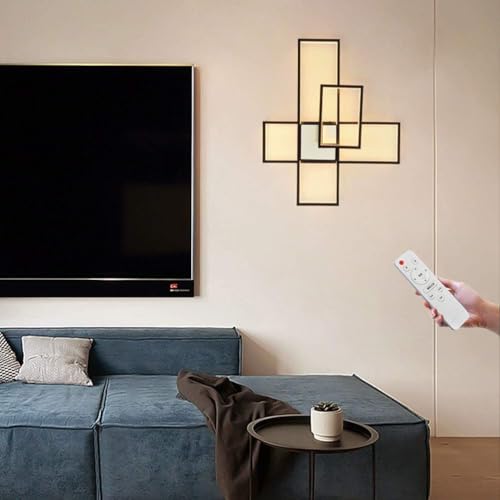 LED Modern Wandleuchte 48W Dimmbar Fernbedienung Wohnzimmer Schlafzimmer Wandlampe Retro Eckig Designlampe Metall Acryl Deckenlampe Leuchte Esszimmer Kinderzimmer Bad Flur Treppenhaus Leuchten,Schwarz LED Modern Wandleuchte 48W Dimmbar Fernbedienung Wohnzimmer Schlafzimmer Wandlampe Retro Eckig Designlampe Metall Acryl Deckenlampe Leuchte Esszimmer Kinderzimmer Bad Flur Treppenhaus Leuchten,Schwarz von OOWOKS