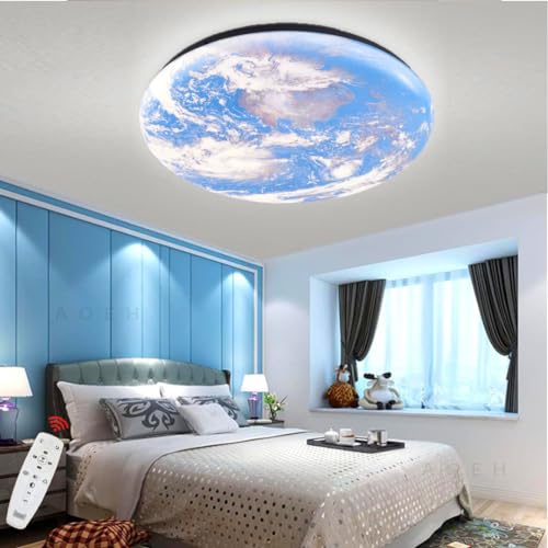 LED Mond Deckenleuchte Modern Design Mond Deckenlampe Dimmbar 3D Mond Lamp Wand Deko Lamp Erde Mond Wand Lampe mit Fernbedienung Deckenbeleuchtung für Schlafzimmer Kinderzimmer,Earth design,50cm von OOWOKS