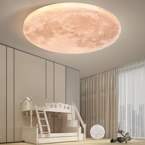 LED Mond Deckenleuchte Modern Design Mond Deckenlampe Dimmbar 3D Mond Lamp Wand Deko Lamp Erde Mond Wand Lampe mit Fernbedienung Deckenbeleuchtung für Schlafzimmer Kinderzimmer,Moon design,30cm von OOWOKS