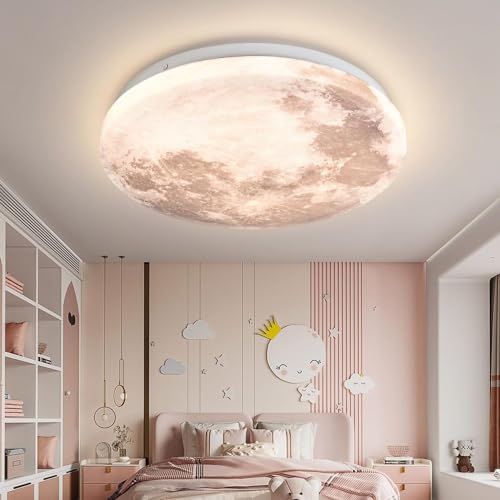 LED Mond Deckenleuchte Modern Design Mond Deckenlampe Dimmbar 3D Mond Lamp Wand Deko Lamp Erde Mond Wand Lampe mit Fernbedienung Deckenbeleuchtung für Schlafzimmer Kinderzimmer,Moon design,40cm von OOWOKS