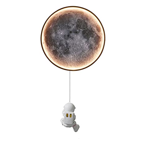 LED Mond Wandlampe Dimmbar 15W Modern Runde Innen Wandleuchte Nachttischlampe Mond Lampe Astronaut Wandbeleuchtung Nachtlampe für Jungen Mädchen Kinderzimmer Schlafzimmer Wohnzimmer Dekolampe,35cm von OOWOKS