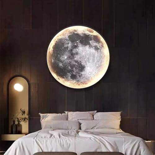 LED Mond Wandleuchte Dimmbar mit Fernbedienung 31W Runde Wandlampe Innen Nachttischlampe Mond Lampe Wand Nachtlampe Deko Wandbeleuchtung Modern Deckenleuchte für Kinderzimmer Schlafzimmer Wohnzimmer von OOWOKS