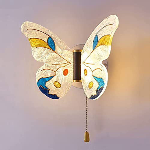 LED-Schmetterlings-Wandleuchte Kinderzimmer mit Zugschalter, Dimmbar Junge Mädchen Zimmer Bettlampe Wandlampe, Moderne 8W Cartoon Kinderzimmer Lampe für Schlafzimmer Wohnzimmer von OOWOKS