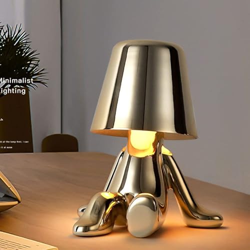 LED Tischlampe Kabellos, Tischleuchte Akku USB Aufladbar, LED Schreibtischlampe Dimmbar, 3 Farbmodi und 3 Helligkeitsstufen, Metall-Mann Design Nachttischlampe für Schlafzimmer Kinderzimmer Büro Wohnz von OOWOKS