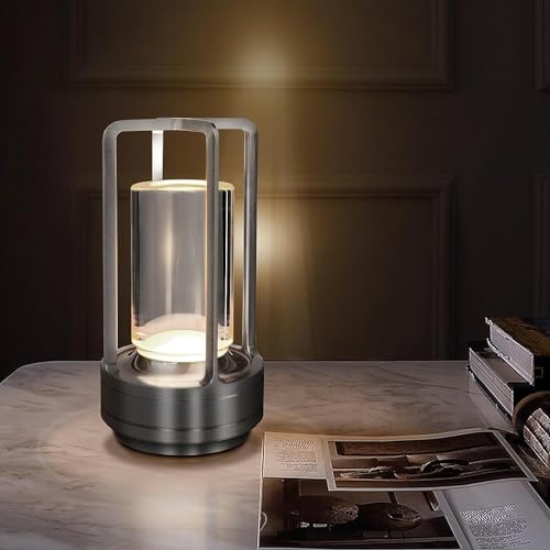 LED Tischlampe Kabellos Dimmbare Touch Akku Tischleuchte Wiederaufladbar Kristall-Laternen Lampe USB-C Aufladbar Batterie Indoor Outdoor Tischlampe für Restaurant Schlafzimmer Bar Esstisch,Schwarz von OOWOKS