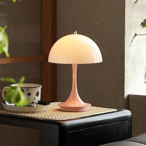 LED Tischlampe Kabellos Pilz Akku Tischleuchte Mit Touch Dimmbare Nachttischlampe USB Aufladbar Schreibtisch Modern 3000K-6000K für Schlafzimmer Restaurant Bar, Rosa von OOWOKS