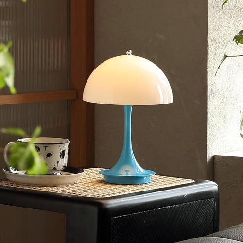 LED Tischlampe Kabellos Pilz Akku Tischleuchte mit Touch Dimmbare Nachttischlampe USB Aufladbar Schreibtisch Lampe Modern Pilz Lampe 3000K-6000K LED Tisch Lampe für Schlafzimmer Restaurant Bar,Blau von OOWOKS