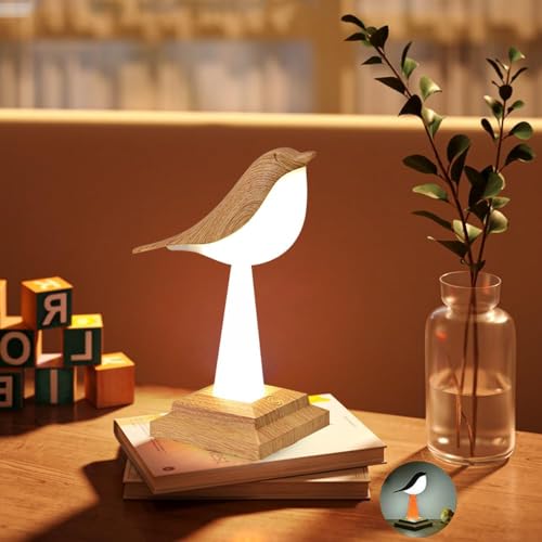 LED Tischlampe Kabellos Tier Vogel-Lampe Nachttischlampe Touch Dimmbar mit Aromatherapie, LED Akku Tischleuchte mit Fernbedienung RGB-Sockel Vogel Leselicht USB Typ-C Wiederaufladbar Nachtlicht Kinder von OOWOKS