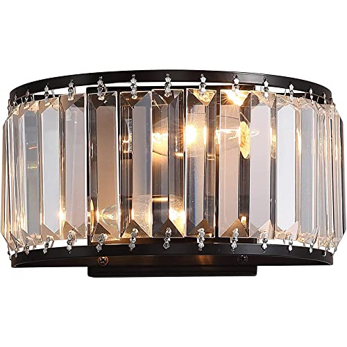 LED Wandlampe Kristall Innen Moderne Wandleuchte Up Down LED Kristall Lampe Dimmbar 3 Lichtfarben Wandbeleuchtung in Schwarz 2-Flammige E14 Wand-Licht für Hotel Wohnzimmer Schlafzimmer Treppen Flur von OOWOKS