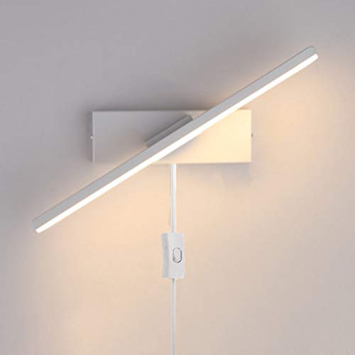 LED Wandleuchte 330 ° Drehung Einstellbar Wandlampe aus Metall Mit Schalter und Stecker Bettlampe Modern Innen Wandbeleuchtung Mit 1,8m Kabel, Für Wohnzimmer Schlafzimer Treppenh Flur 3000K,Weiß von OOWOKS