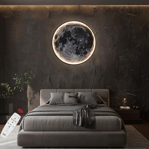 LED Wandleuchte Kinderzimmer Innen Wandlampe mit Schalter Mond Lampe Wand Nachttischlampe mit Kabel Kinder Wandleuchte Junge Mädchen Schlafzimmer Deckenleuchte Dimmbar mit Fernbedienung Wandlichter von OOWOKS