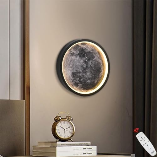 LED Wandleuchte Kinderzimmer Innen Wandlampe mit Schalter Mond Lampe Wand Nachttischlampe mit Kabel Kinder Wandleuchte Junge Mädchen Schlafzimmer Deckenleuchte Dimmbar mit Fernbedienung Wandlichter von OOWOKS