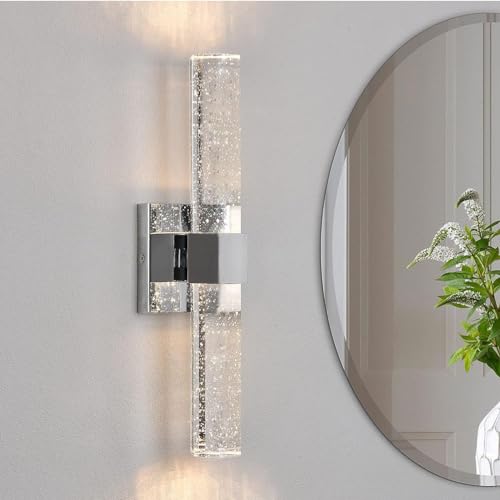 LED Wandleuchte Modern Kristall Wandlampe Innen Up and Down Leuchten Dimmbar Lichtfarbe 3000K/4000K/6000K Crystal Lampe Wand Bad Wandbeleuchtung Wohnzimmer Schlafzimmer Nachttischlampe,Chrome,1 Piece von OOWOKS
