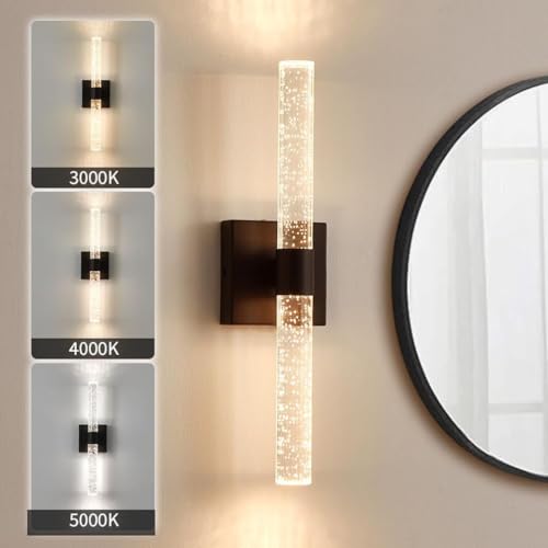 LED Wandleuchte Modern Kristall Wandlampe Innen Up and Down Leuchten Dimmbar Lichtfarbe 3000K/4000K/6000K Crystal Lampe Wand Bad Wandbeleuchtung Wohnzimmer Schlafzimmer Nachttischlampe,Schwarz,1 Piece von OOWOKS