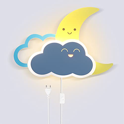 LED Wolken Wandleuchte Sterne und Mond Wandlampe mit Schalter und kabel, Modern Wandleuchtung Mit Stecker Kinderzimmer Nachttischlampe 8W Nachtlicht 3000K für Junge Mädchen kinder Schlafzimmerlampe von OOWOKS