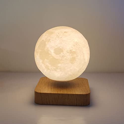 Magnetische schwebende Mond lampe LED Tischleuchte Touch Dimmbar, 3D Druck Lampenschirm, Holz Basis, Bettlampe Klein Nachtlicht für Schlafzimmer Kinderzimmer Büro Dekoration, Kreative Geschenke,Holz von OOWOKS