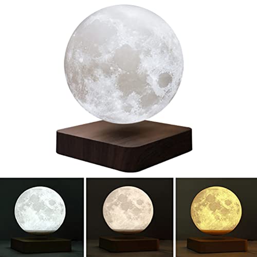 Magnetische schwebende Mond lampe LED Tischleuchte Touch Dimmbar, 3D Druck Lampenschirm, Holz Basis, Bettlampe Klein Nachtlicht für Schlafzimmer Kinderzimmer Büro Dekoration, Kreative Geschenke,Braun von OOWOKS