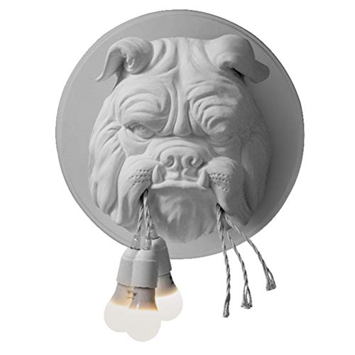 Modern Innen Wandleuchte 3 Flamme Kreative Karikatur Tierkopf Wandlampe Harz Bulldogge Design E27 Dekorative Beleuchtung Wohnzimmerlampe, für Kinderzimmer Schlafzimmer Esszimmer Designerlampe, White von OOWOKS