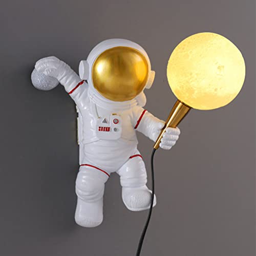 Modern Kinderzimmer Wandlampe Mit Stecker Und Schalter, Nachttischlampe Kinder Jungen Mädchen Wandleuchte Mit Kabel Astronaut Nachtlicht Wand-Mondlicht Lampe 3D E27 Innen Wandbeleuchtung Dimmbar von OOWOKS