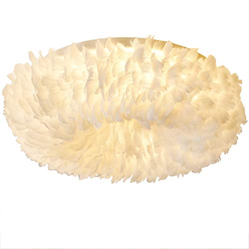 Moderne Kreativität Deckenleuchte flauschig federige Lampe Warm und romantisch Feder Deckenlampe 3 Farben dimmbar Gänsedaunen Schirm, für Wohnzimmer Schlafzimmer, EssDekoratioBeleuchtung,Weiß,50cm von OOWOKS