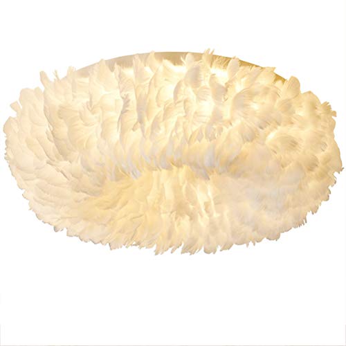 Moderne Kreativität Deckenleuchte flauschig federige Lampe Warm und romantisch Feder Deckenlampe 3 Farben dimmbar Gänsedaunen Schirm, für Wohnzimmer Schlafzimmer, EssDekoratioBeleuchtung,Weiß,40cm von OOWOKS
