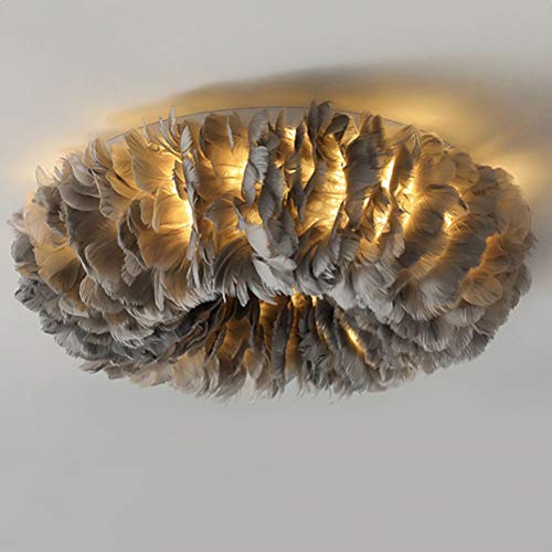 Moderne Kreativität Deckenleuchte flauschig federige Lampe Warm und romantisch Feder Deckenlampe 3 Farben dimmbar Gänsedaunen Schirm, für Wohnzimmer Schlafzimmer, EssDekoratioBeleuchtung,Grau,40cm von OOWOKS